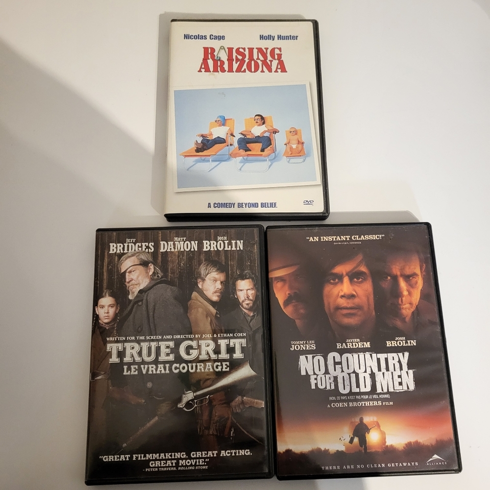 Coen Brothers DVD Movies Lot No Country for Old Men/True Grit/Raising Arizona
